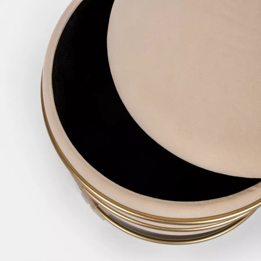Pouf contenitore 43 cm in velluto crema base oro