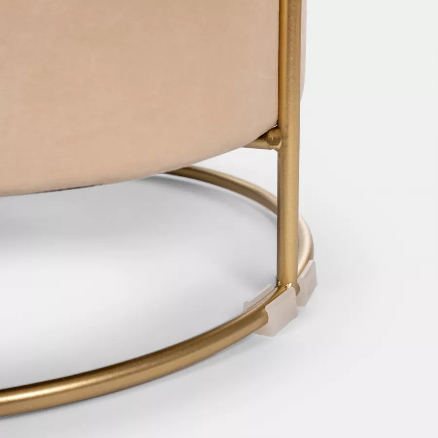 Pouf contenitore 43 cm in velluto crema base oro