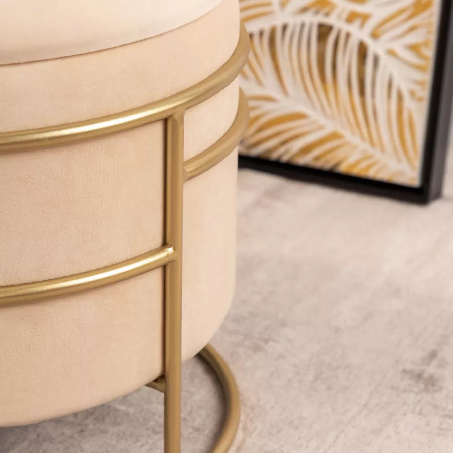 Pouf contenitore 43 cm in velluto crema base oro