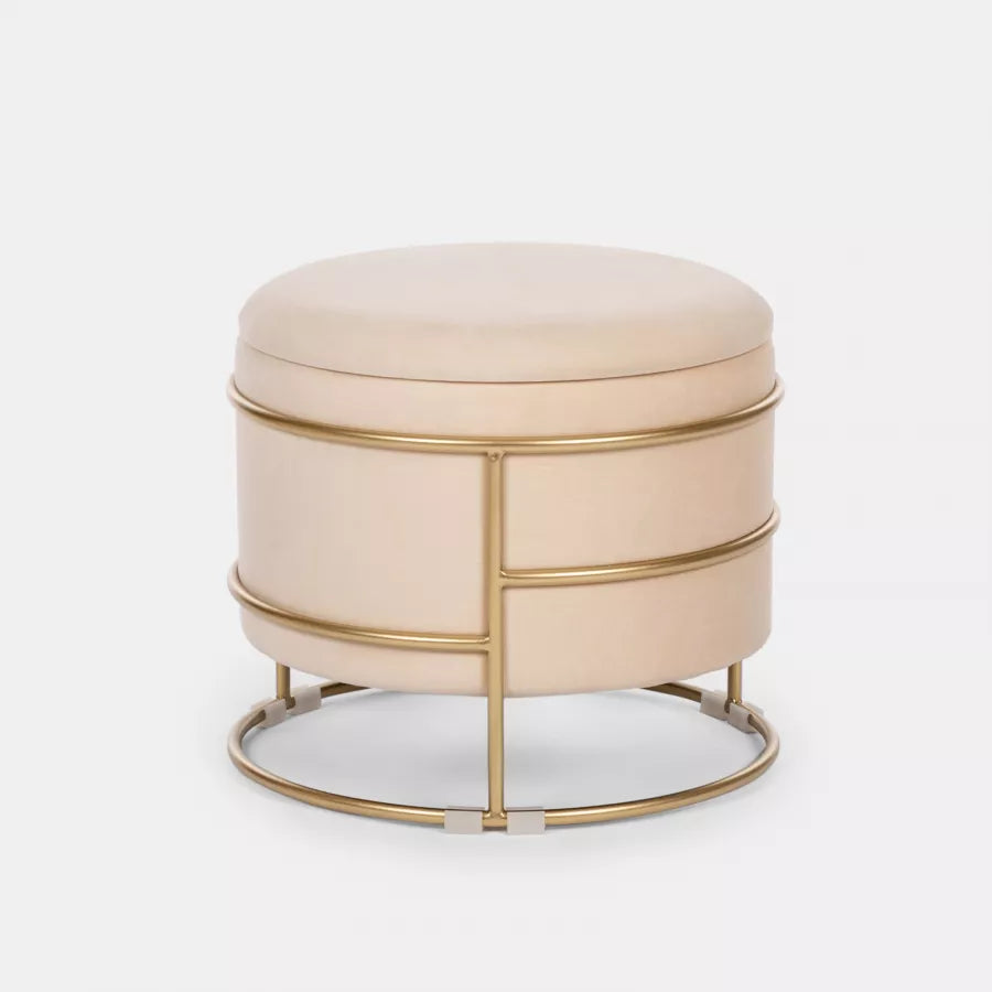 Pouf contenitore 43 cm in velluto crema base oro