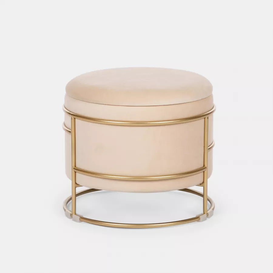 Pouf contenitore 43 cm in velluto crema base oro