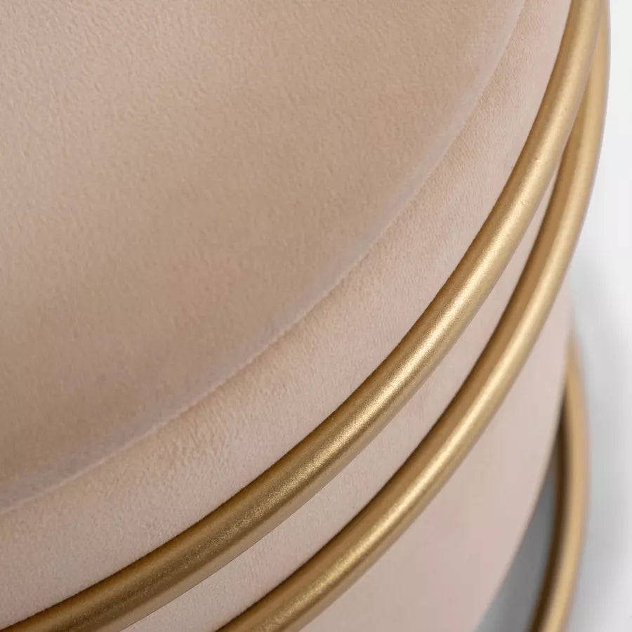 Pouf contenitore 43 cm in velluto crema base oro