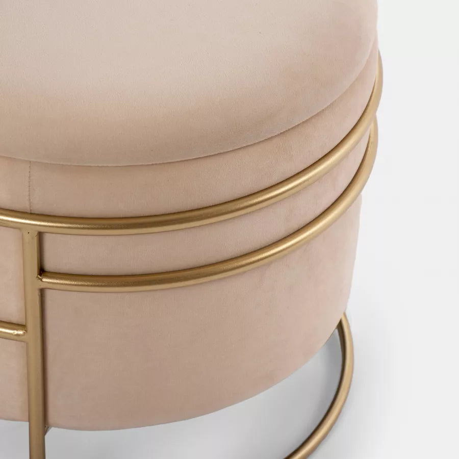 Pouf contenitore 43 cm in velluto crema base oro