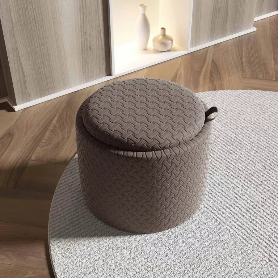 Pouf contenitorem 56 cm con vassoio in velluto grigio caldo