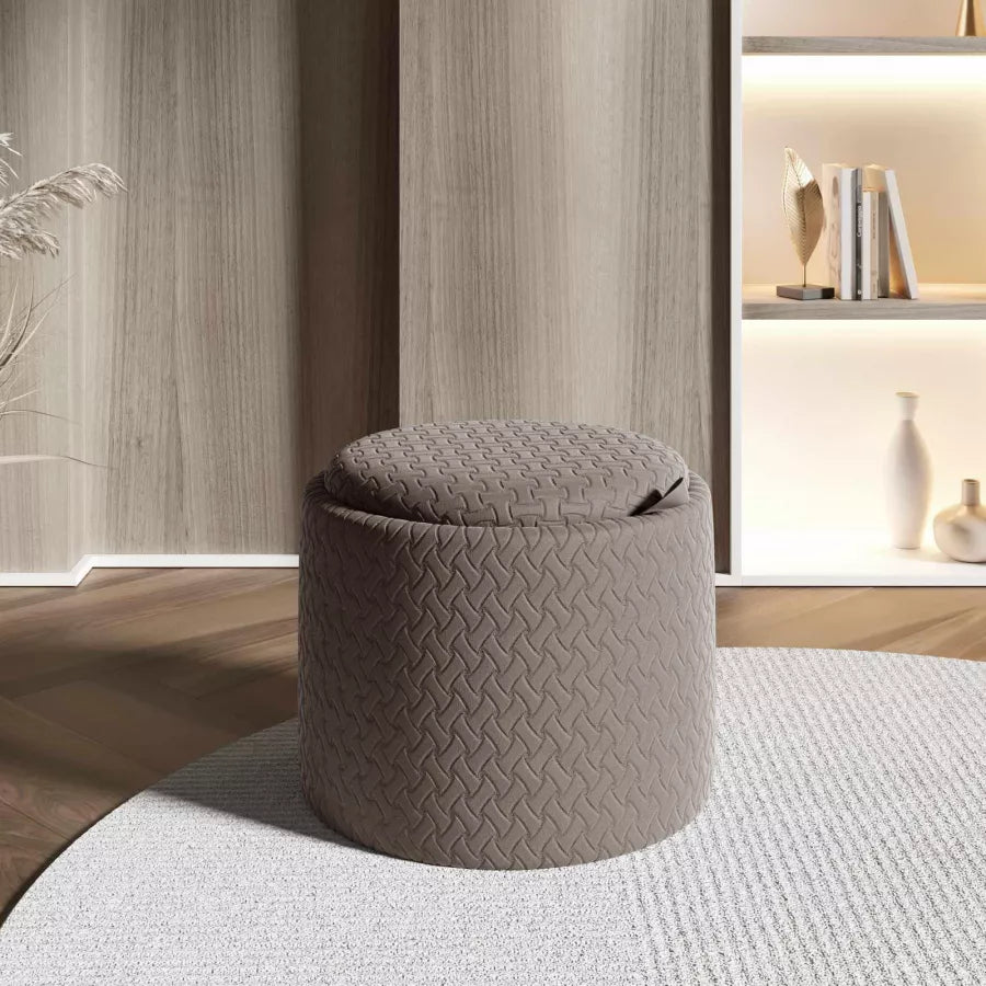 Pouf contenitorem 56 cm con vassoio in velluto grigio caldo