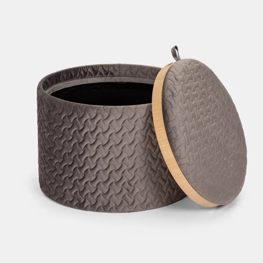 Pouf contenitorem 56 cm con vassoio in velluto grigio caldo