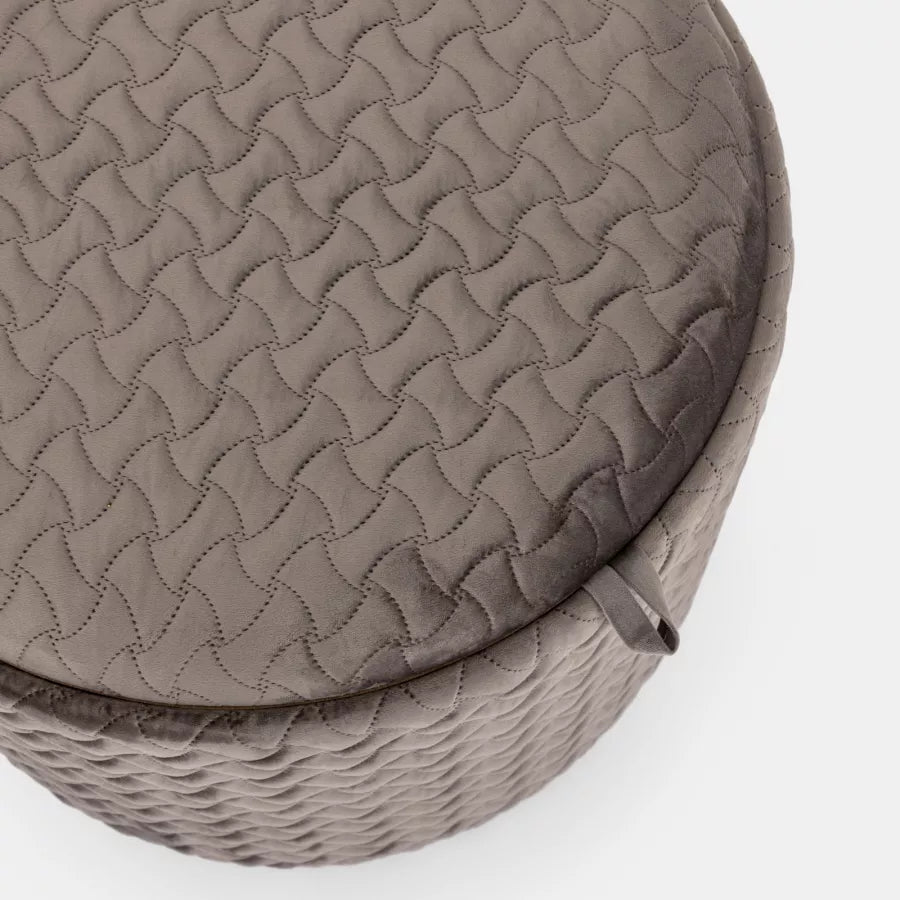 Pouf contenitorem 56 cm con vassoio in velluto grigio caldo