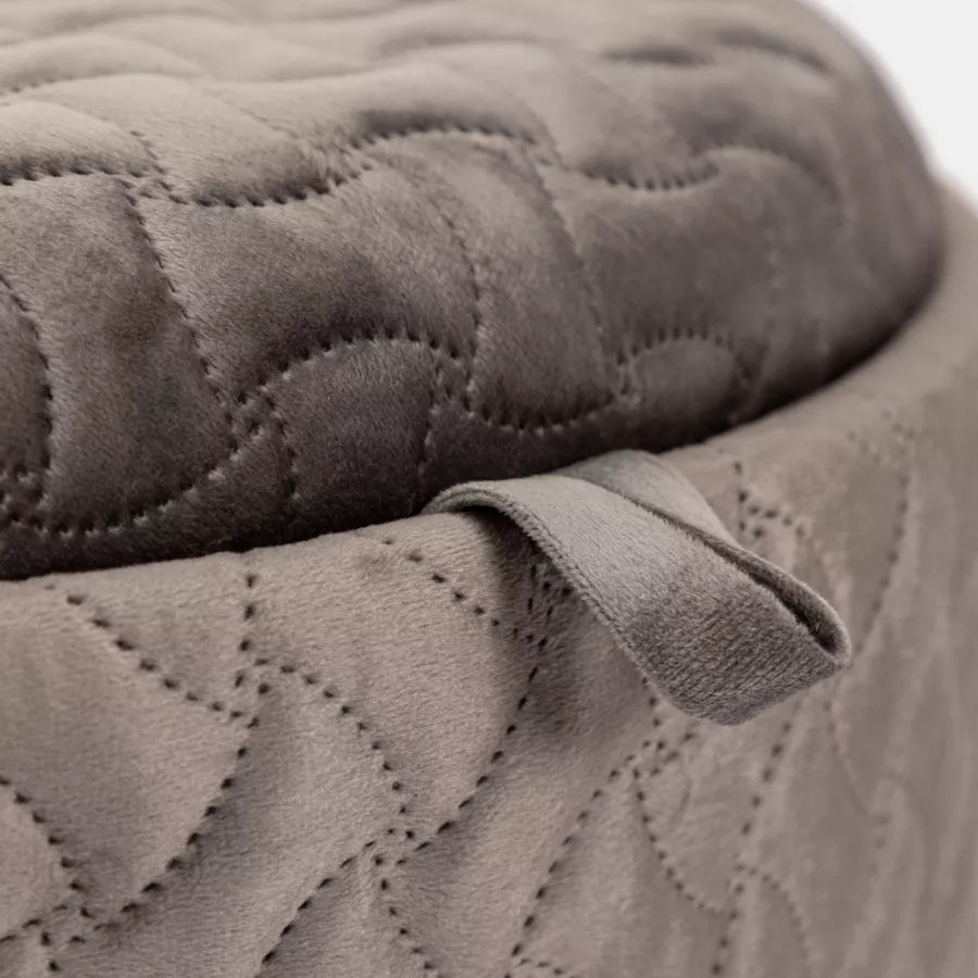 Pouf contenitorem 56 cm con vassoio in velluto grigio caldo