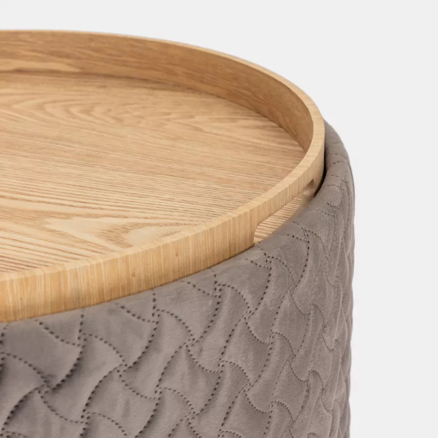 Pouf contenitorem 56 cm con vassoio in velluto grigio caldo
