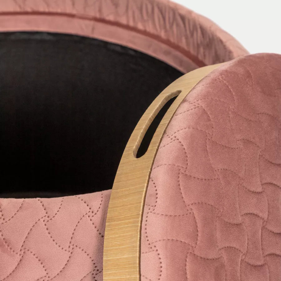 Pouf contenitore 56 cm con vassoio in velluto rosa antico