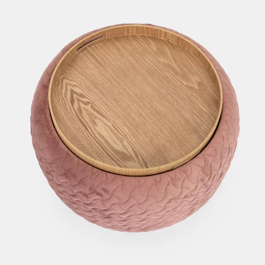 Pouf contenitore 56 cm con vassoio in velluto rosa antico