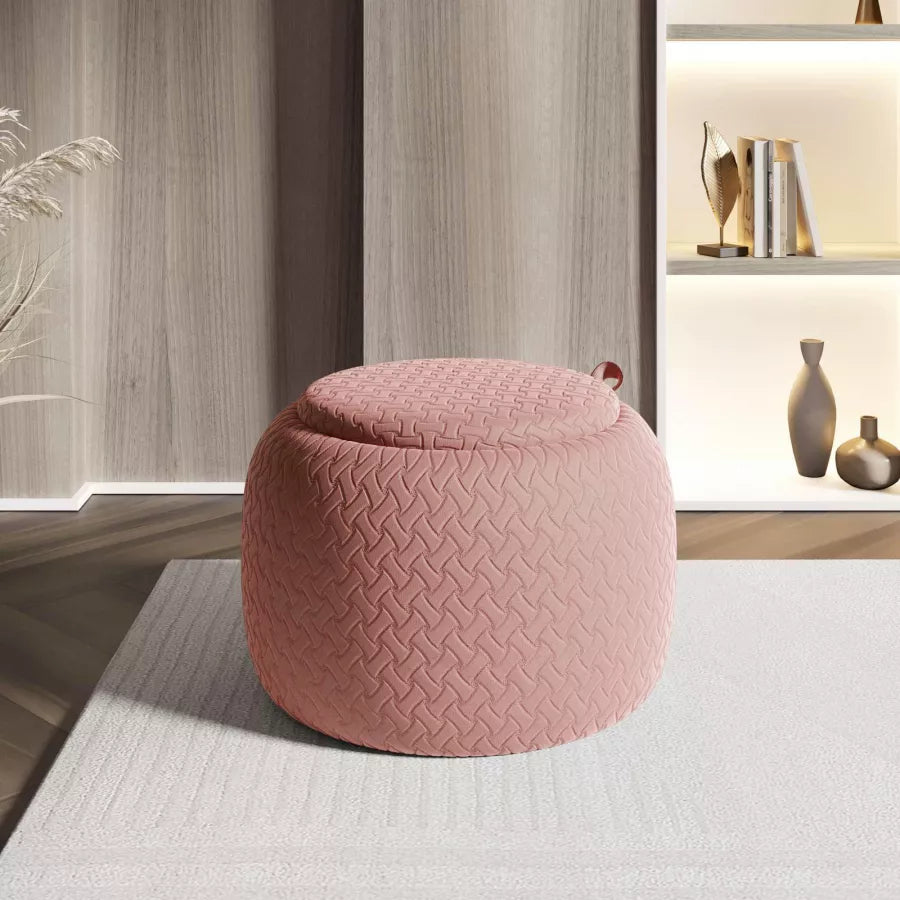 Pouf contenitore 56 cm con vassoio in velluto rosa antico