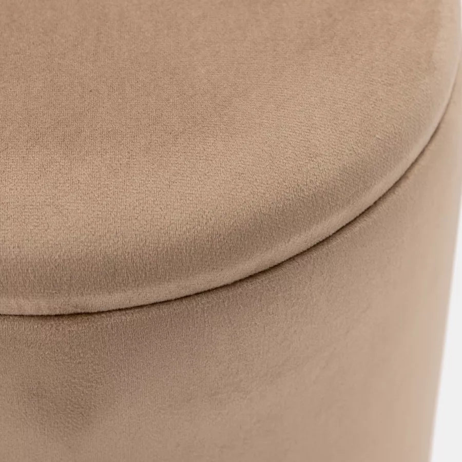 Pouf contenitore in velluto beige base argento