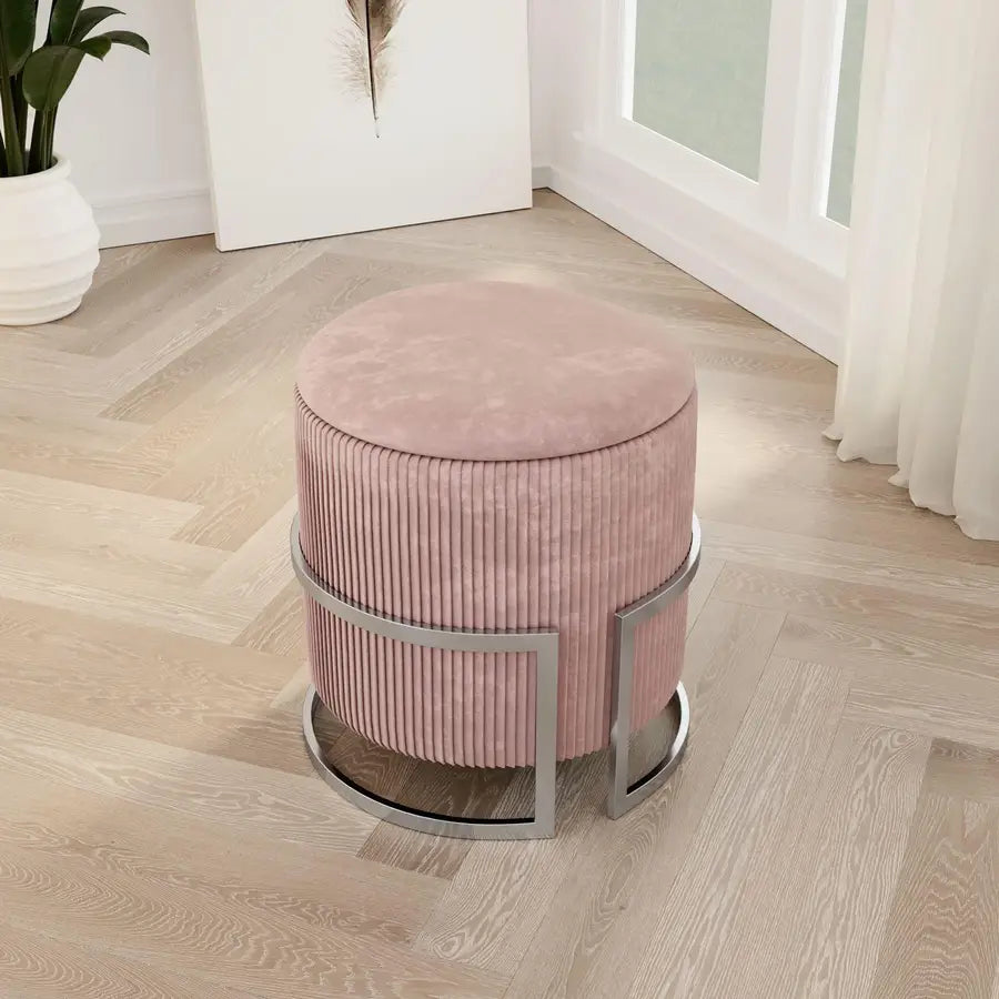 Pouf contenitore 42 cm in velluto rosa antico