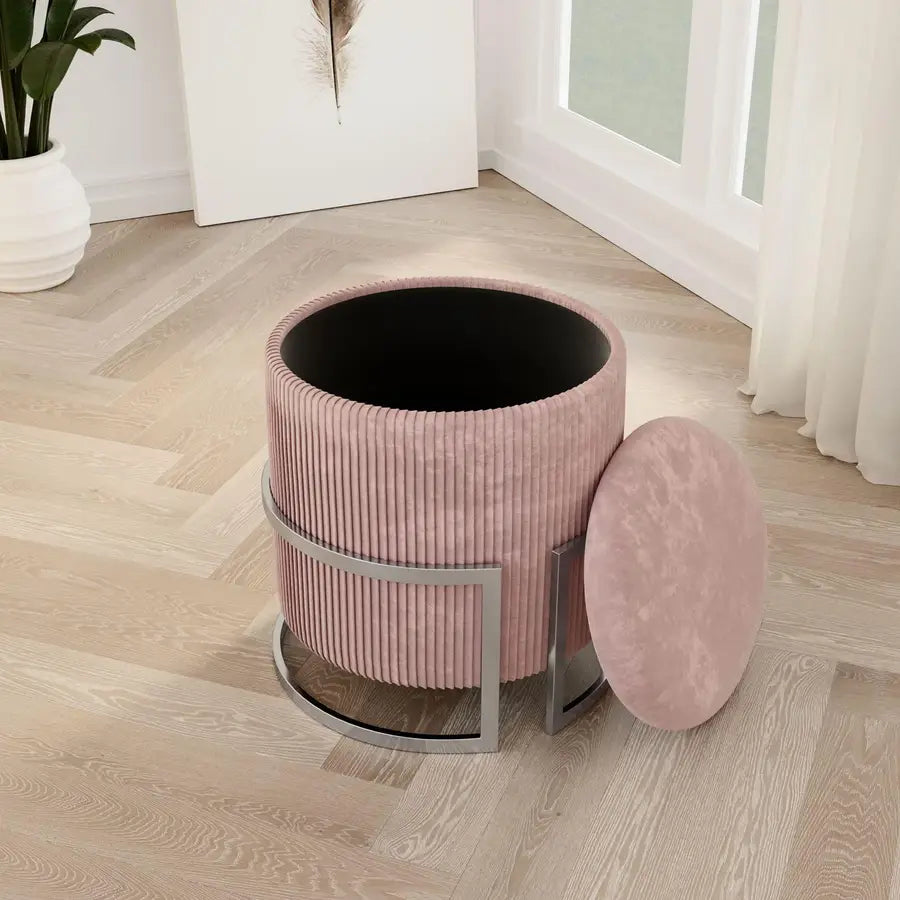 Pouf contenitore 42 cm in velluto rosa antico