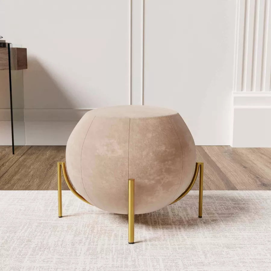 Pouf tondo 59 cm in velluto beige con gambe dorate