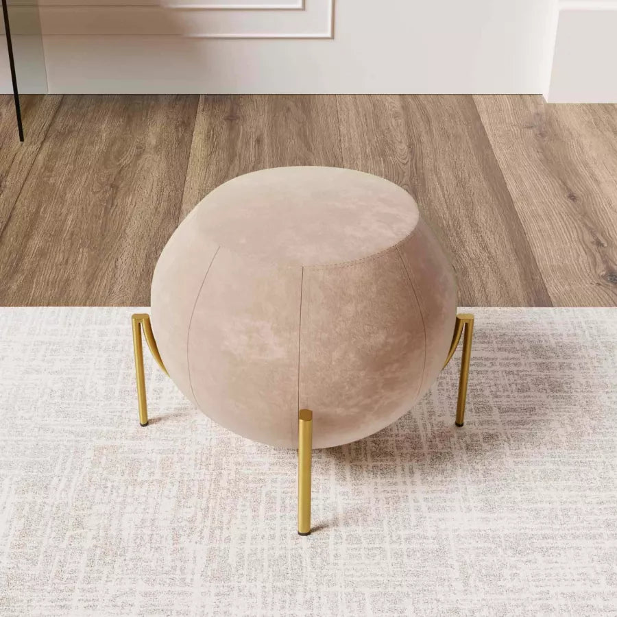 Pouf tondo 59 cm in velluto beige con gambe dorate