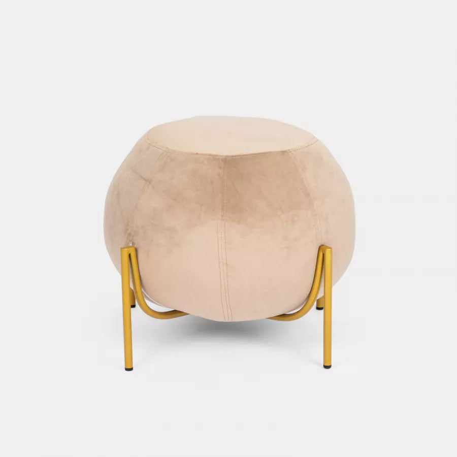 Pouf tondo 59 cm in velluto beige con gambe dorate