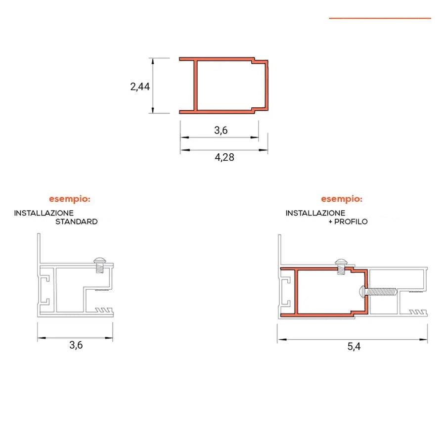 Profilo "Jezz" di estensione 3,6 - 5,4 cm per box doccia