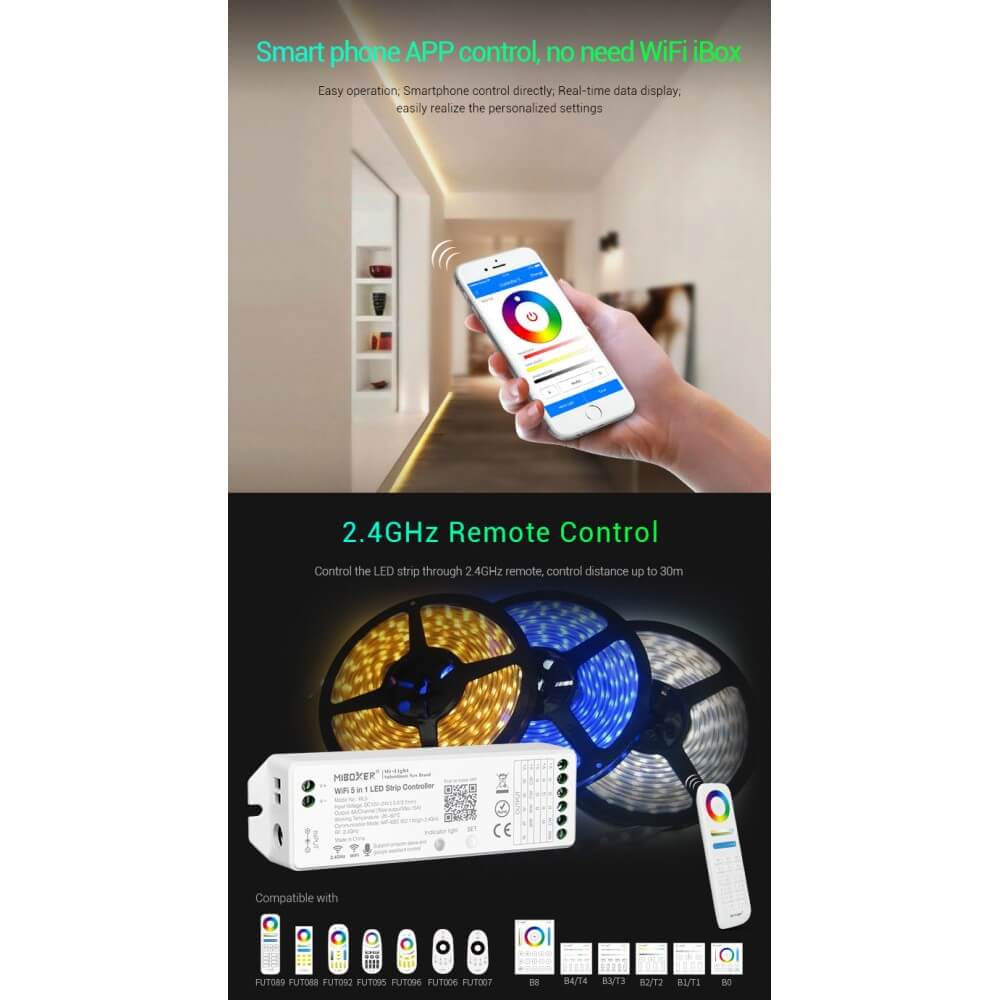 Ricevitore Dimmer / RGB / RGBW / RGB+CCT - APP, Alexa, Google Home - per strisce LED