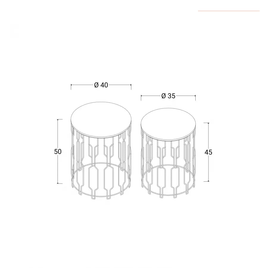 Set 2 tavolini oro con piano in legno effetto marmo bianco
