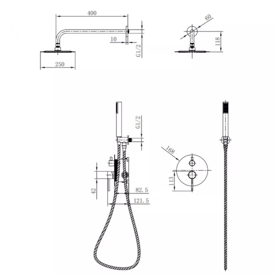 Set incasso doccia con soffione a parete in acciaio inox e doccino cromato - OST