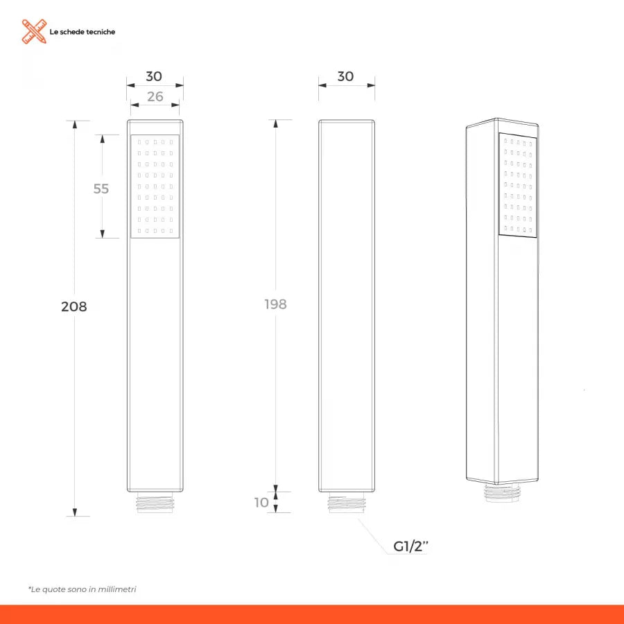 Set squadrato incasso doccia braccio 40 cm soffione 30 cm e doccino con flessibile