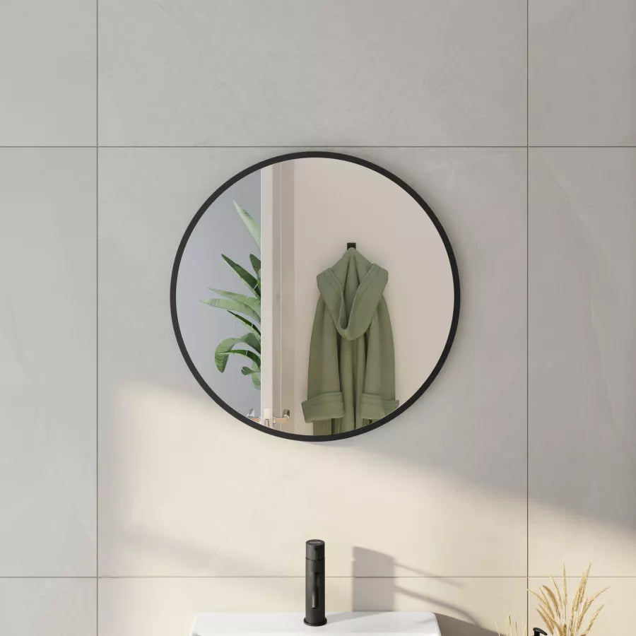 Specchio da bagno tondo Ø 60 cm con cornice nera