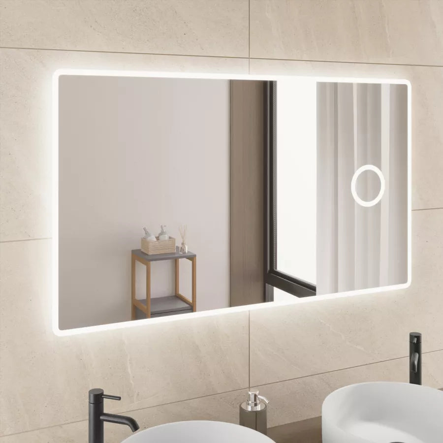 Specchio led 120x70 cm luce naturale con cornice satinata e ingranditore