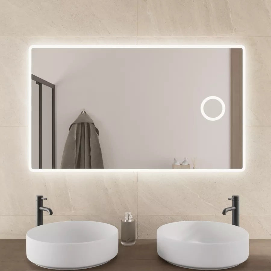 Specchio led 120x70 cm luce naturale con cornice satinata e ingranditore