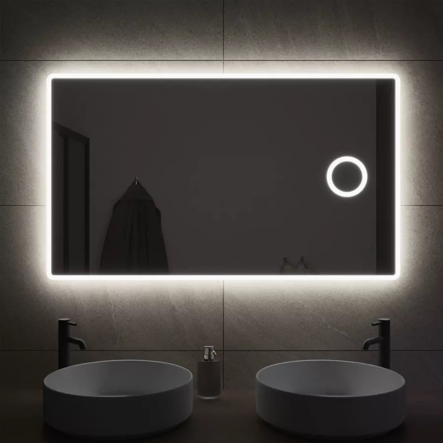 Specchio led 120x70 cm luce naturale con cornice satinata e ingranditore