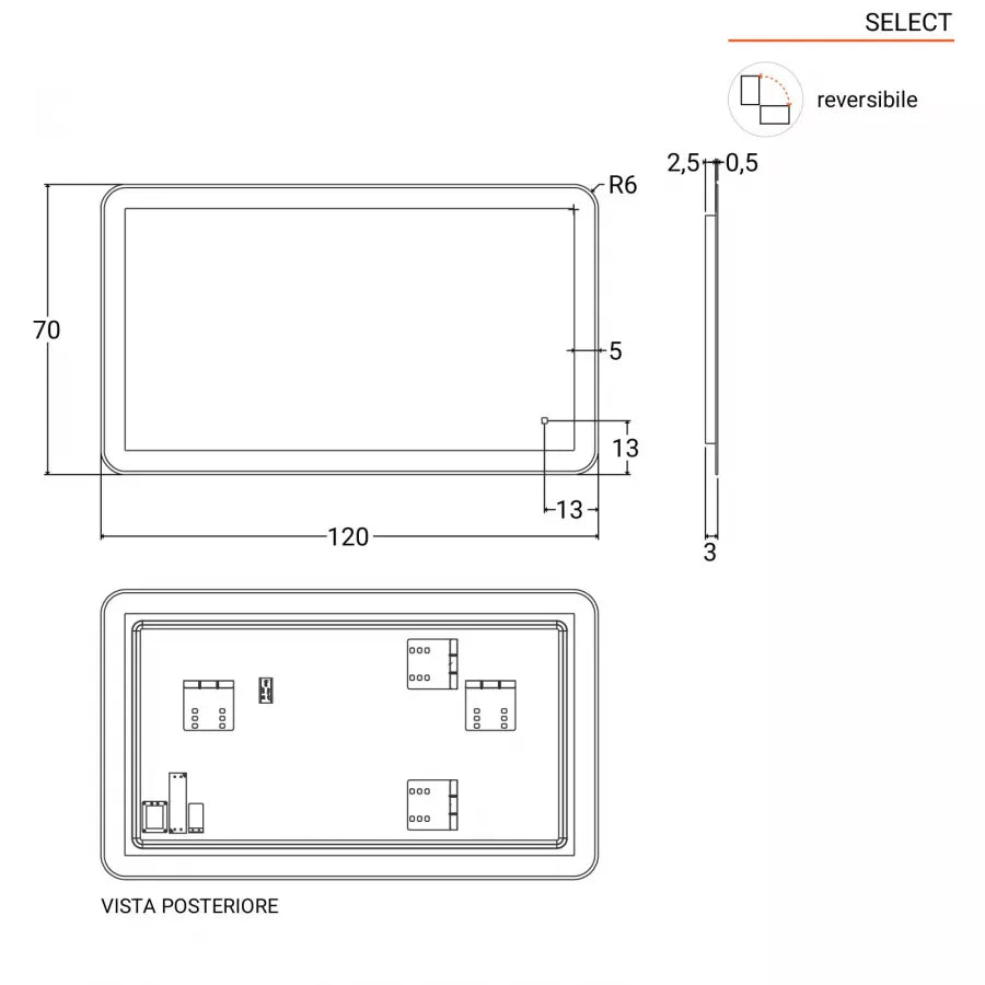 Specchio led 120x70 cm a luce fredda con accensione touch