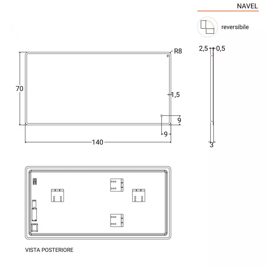 Specchio led 140x70 cm luce fredda con accensione touch