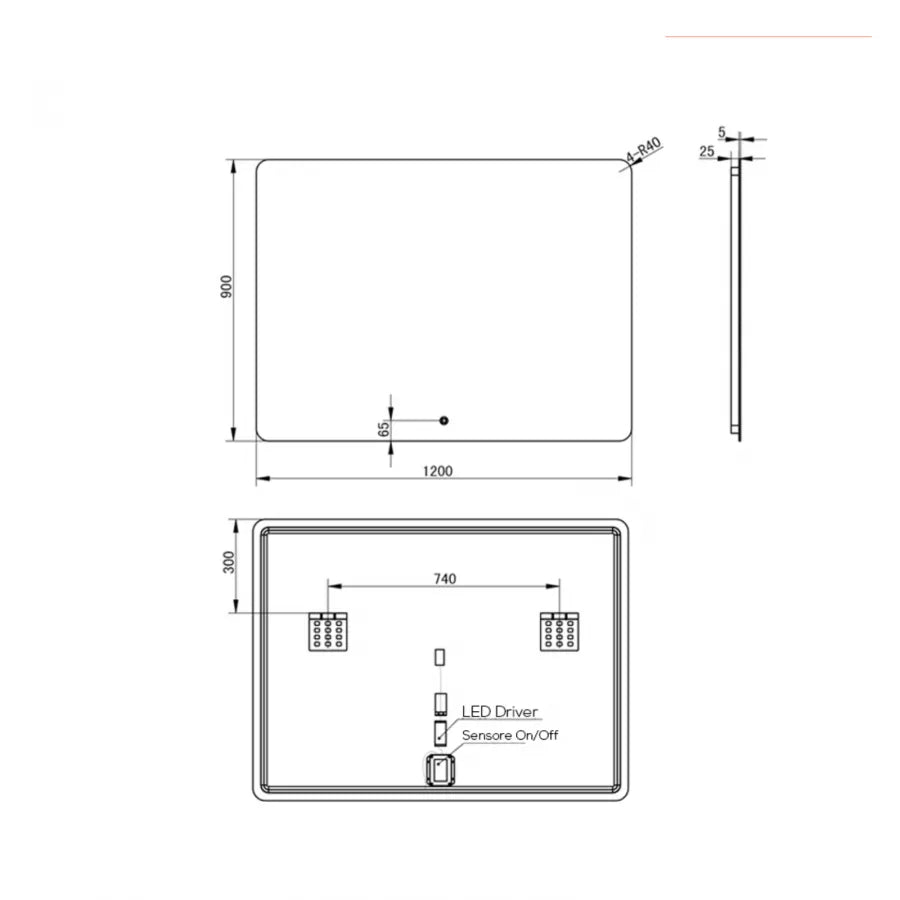 Specchio led 120x90 cm filolucido accensione touch