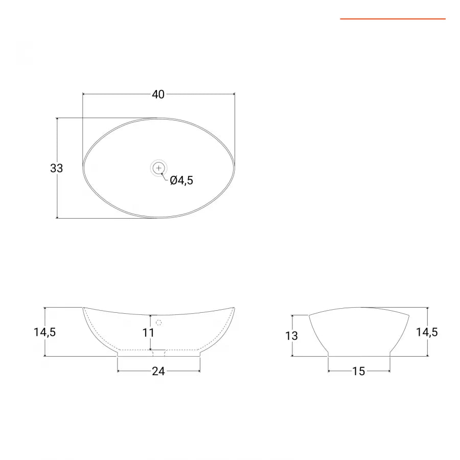 Bacinella d'appoggio lavabo ovale in ceramica 41x33 cm bianco lucido