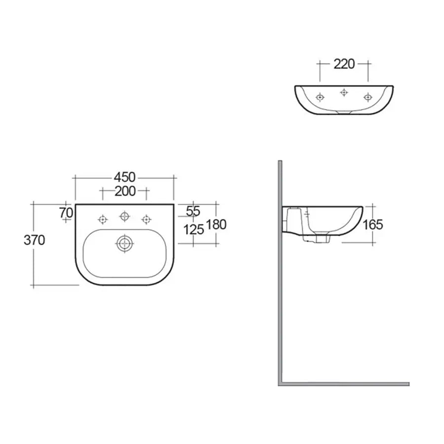 Lavabo in ceramica monoforo 45 x 37 x 16,5h cm salvaspazio