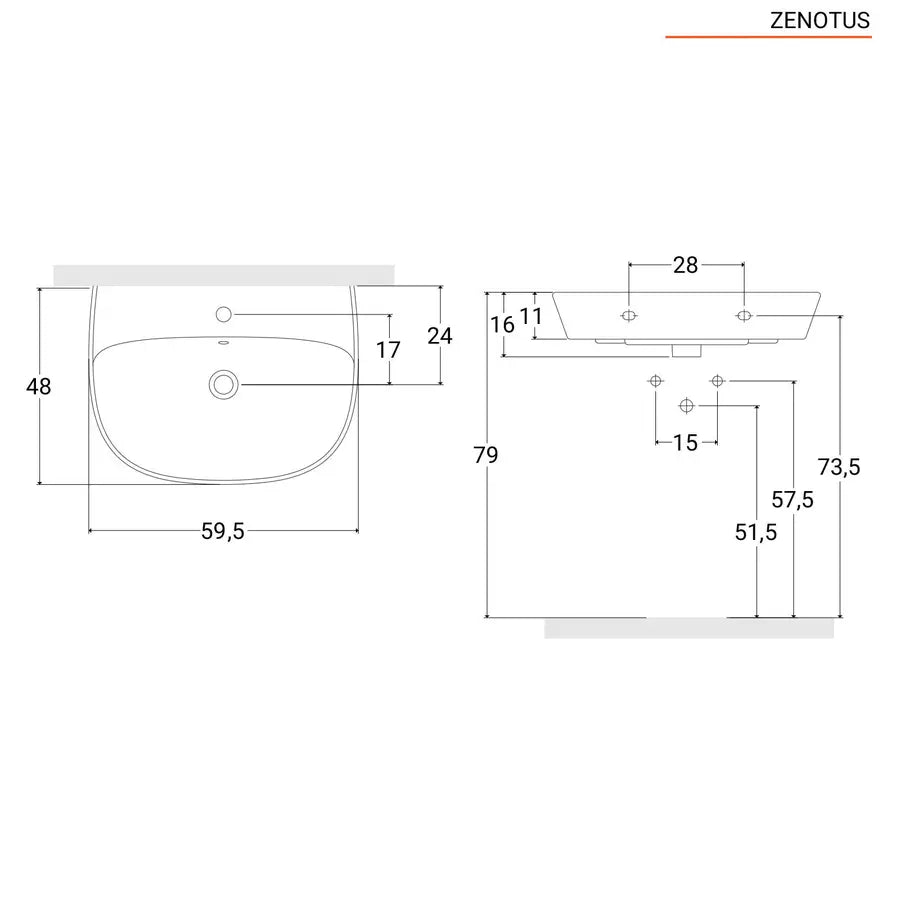 Lavabo sospeso 60 cm ceramica bianco lucido - Zenotus