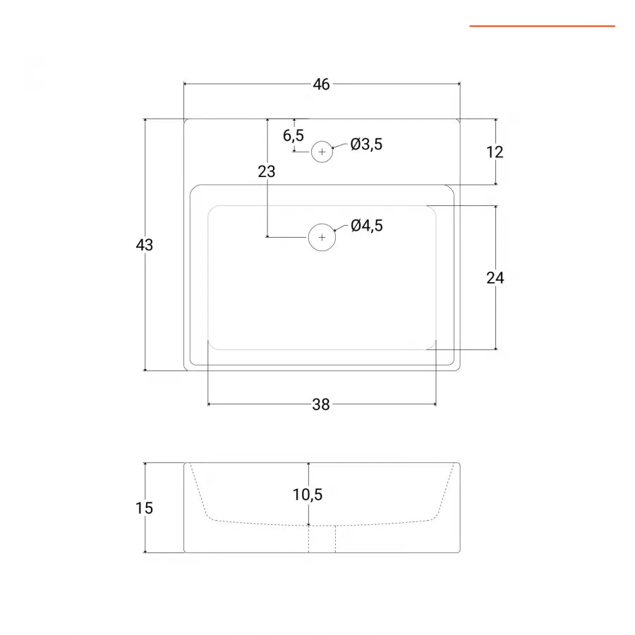 Lavabo sospeso in ceramica 46x43x15 cm bianco lucido rettangolare
