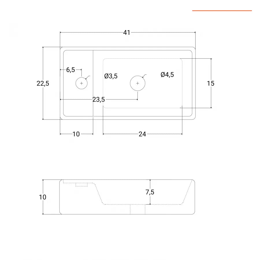 Lavabo sospeso in ceramica rettangolare 41 cm foro sx bianco lucido