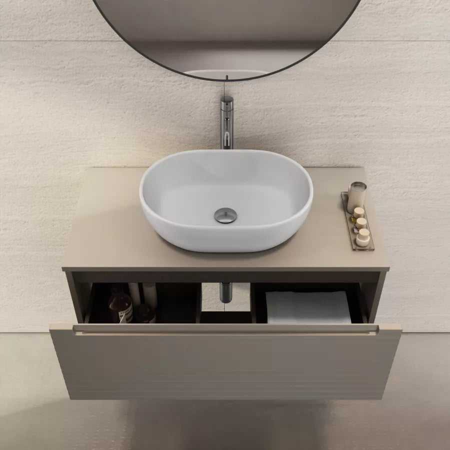 Mobile bagno portalavabo 90 cm con cassetto tortora cannettato e specchio - Deck
