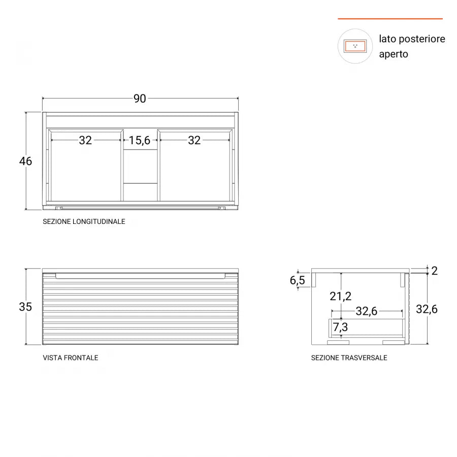Mobile bagno portalavabo 90 cm con cassetto tortora cannettato e specchio - Deck