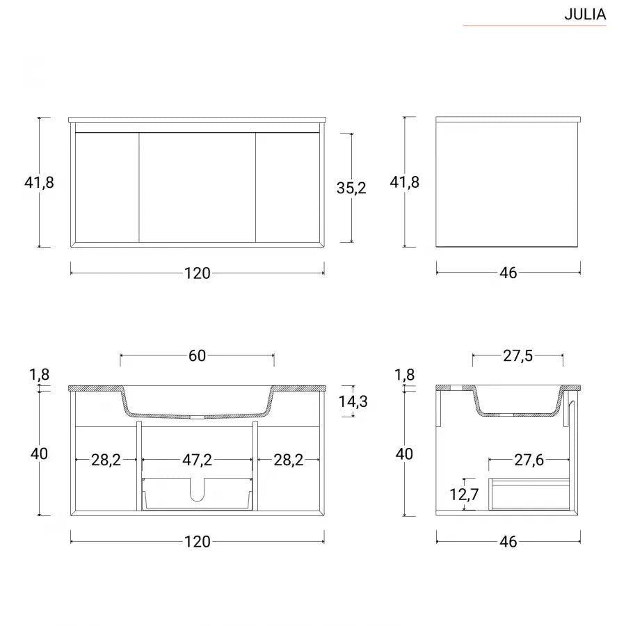 Mobile bagno sospeso 120 cm bianco e rovere europeo con specchio