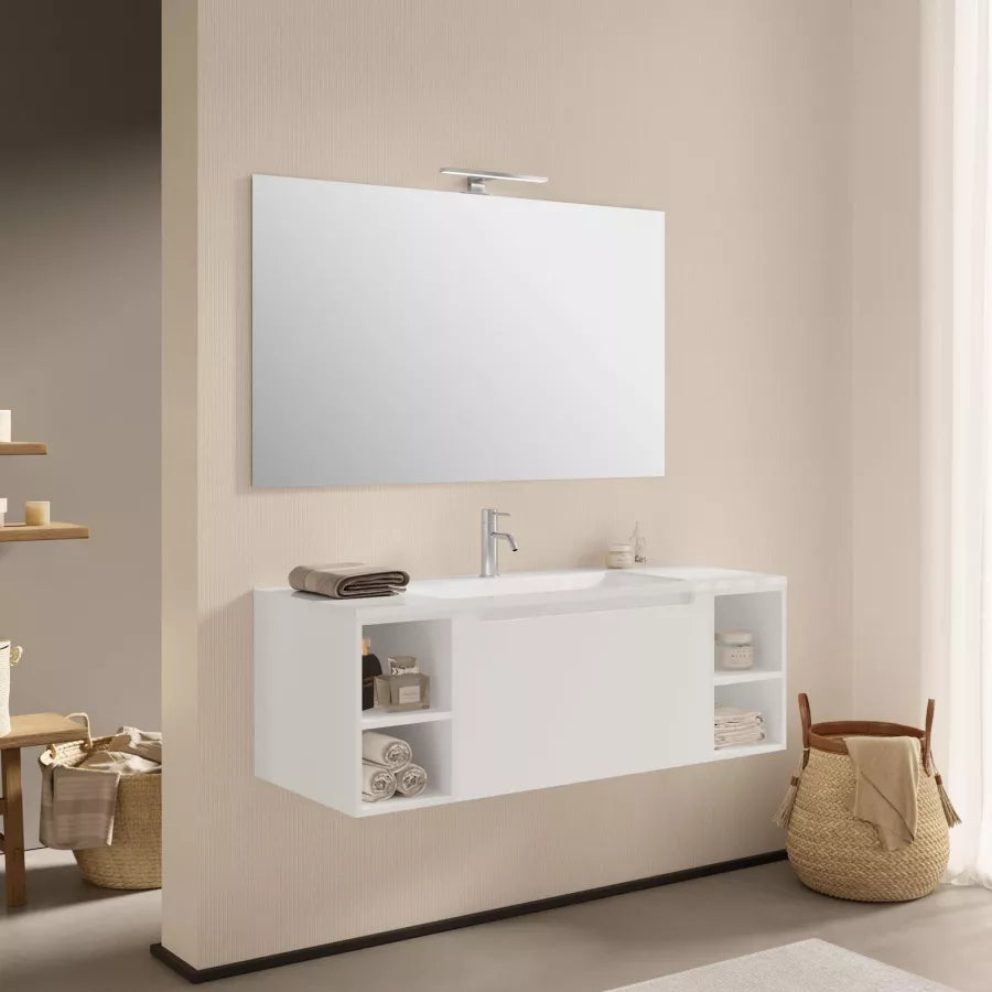 Mobile bagno sospeso 120 cm bianco opaco con specchio