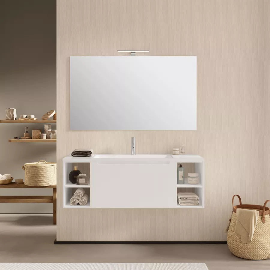 Mobile bagno sospeso 120 cm bianco opaco con specchio