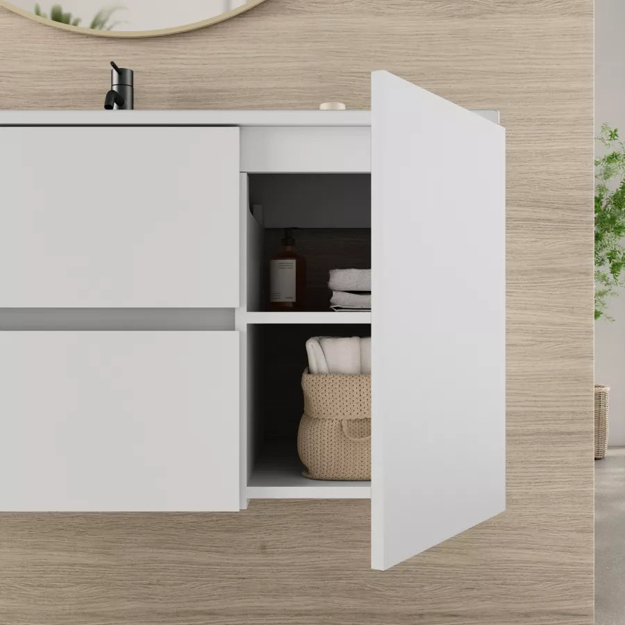 Mobile bagno sospeso 120 cm con cassetti bianco opaco e specchio