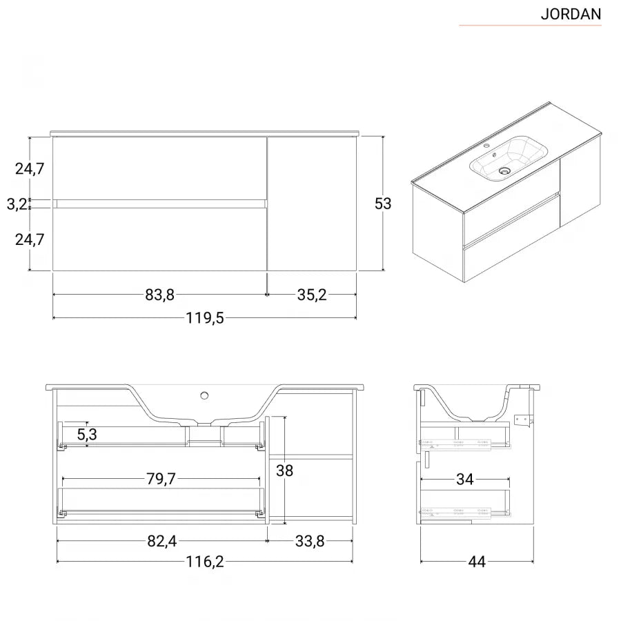 Mobile bagno sospeso 120 cm con cassetti bianco opaco e specchio
