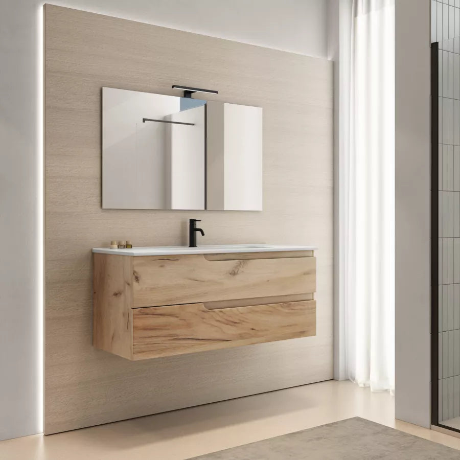 Mobile bagno sospeso 120 cm rovere deserto con specchio