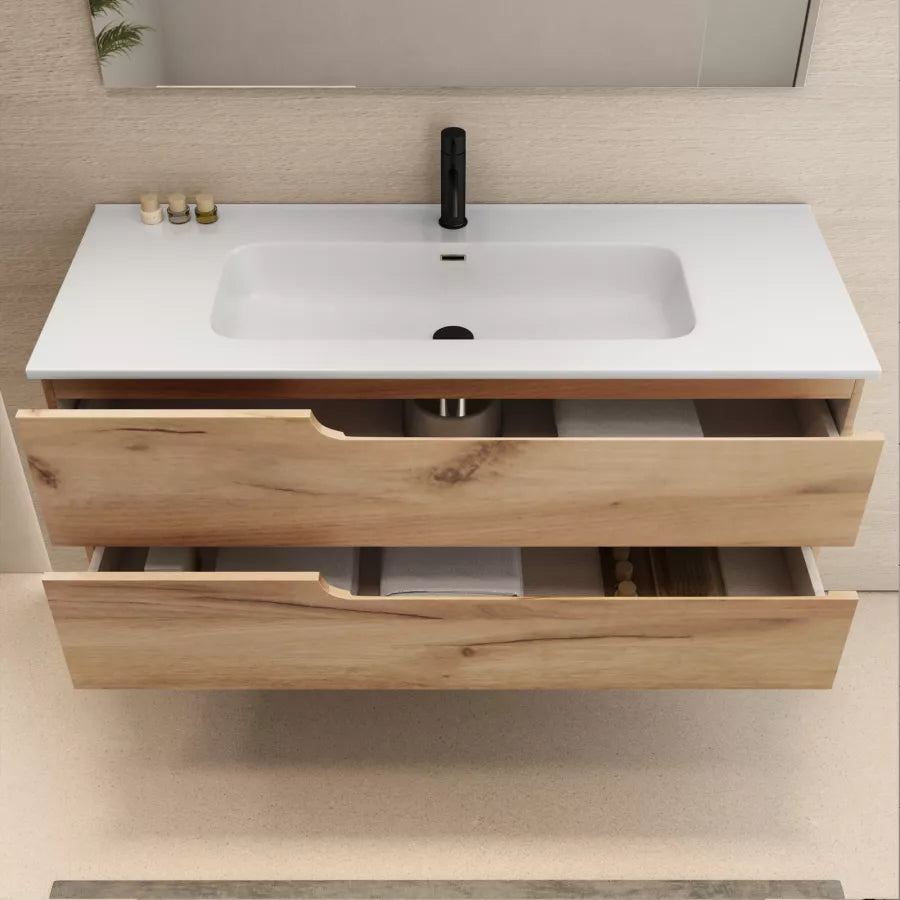 Mobile bagno sospeso 120 cm rovere deserto con specchio