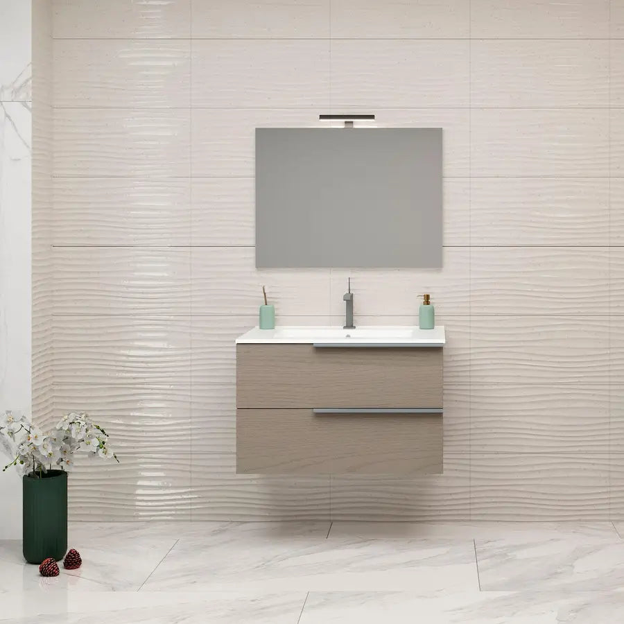 Mobile bagno sospeso 80 cm con lavabo effetto legno moka