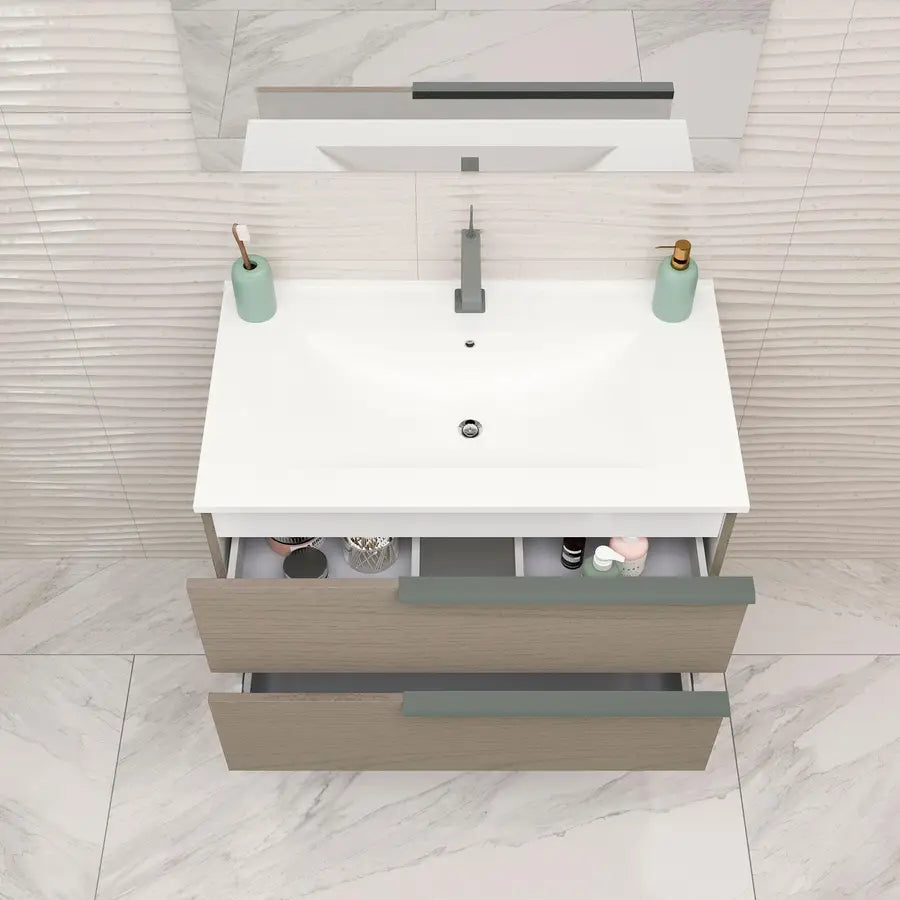 Mobile bagno sospeso 80 cm con lavabo effetto legno moka